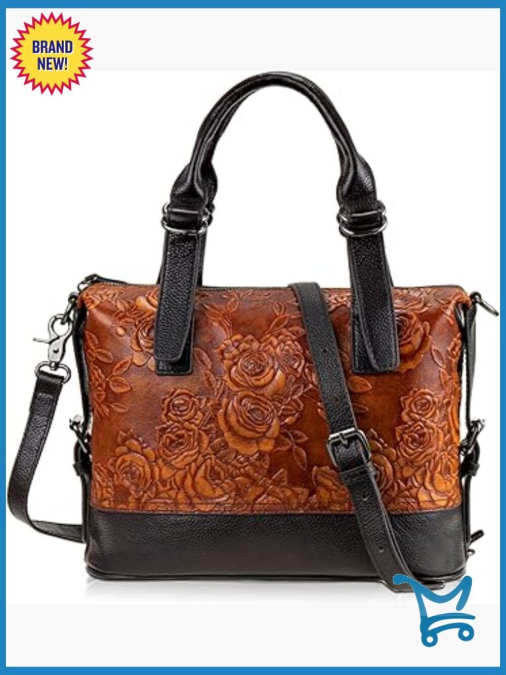 Vintage Leather Tote Bag with Adjustable Strap, Large Capacity